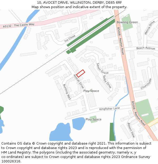 10, AVOCET DRIVE, WILLINGTON, DERBY, DE65 6RF: Location map and indicative extent of plot