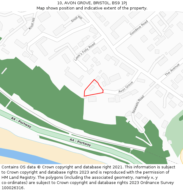 10, AVON GROVE, BRISTOL, BS9 1PJ: Location map and indicative extent of plot