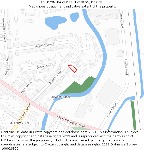 10, AVONLEA CLOSE, ILKESTON, DE7 5BL: Location map and indicative extent of plot