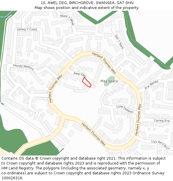 10, AWEL DEG, BIRCHGROVE, SWANSEA, SA7 0HN: Location map and indicative extent of plot