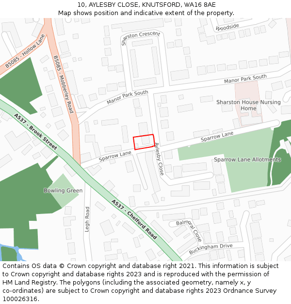 10, AYLESBY CLOSE, KNUTSFORD, WA16 8AE: Location map and indicative extent of plot