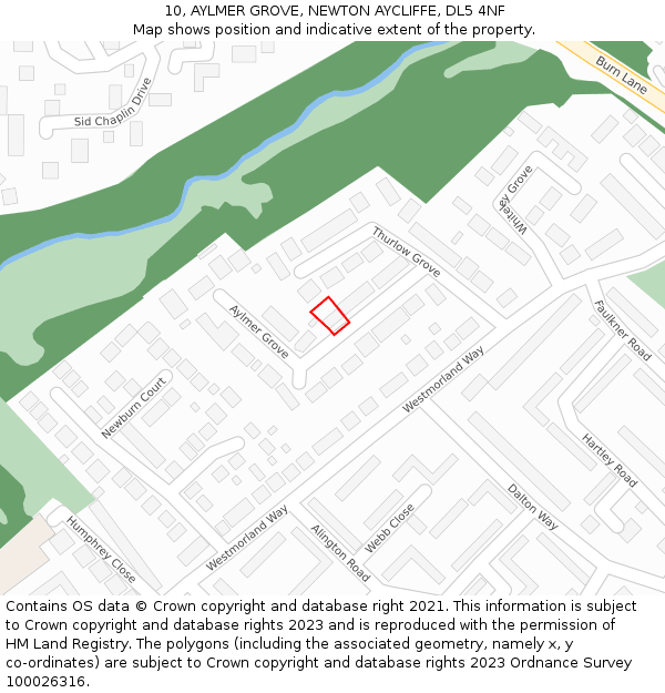 10, AYLMER GROVE, NEWTON AYCLIFFE, DL5 4NF: Location map and indicative extent of plot