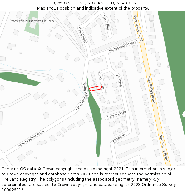 10, AYTON CLOSE, STOCKSFIELD, NE43 7ES: Location map and indicative extent of plot