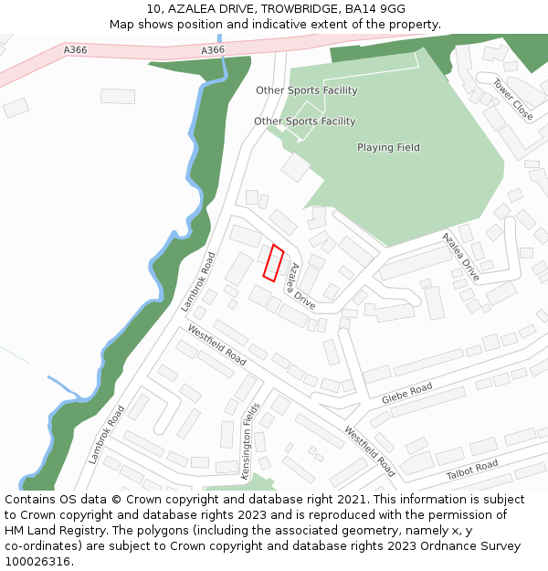 10, AZALEA DRIVE, TROWBRIDGE, BA14 9GG: Location map and indicative extent of plot