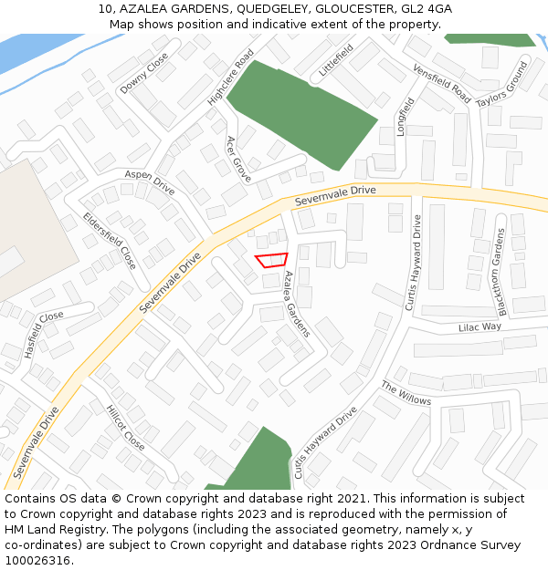 10, AZALEA GARDENS, QUEDGELEY, GLOUCESTER, GL2 4GA: Location map and indicative extent of plot