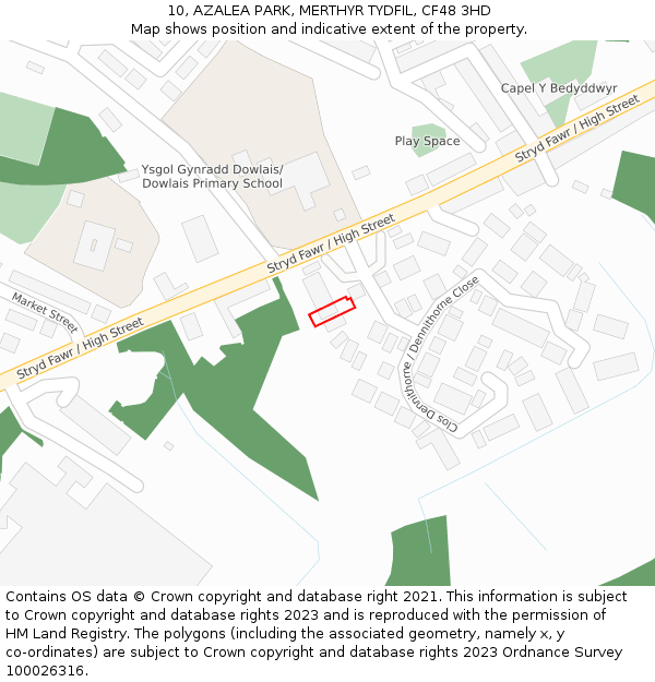 10, AZALEA PARK, MERTHYR TYDFIL, CF48 3HD: Location map and indicative extent of plot