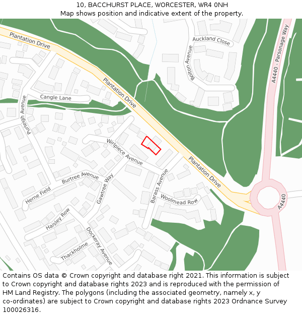 10, BACCHURST PLACE, WORCESTER, WR4 0NH: Location map and indicative extent of plot