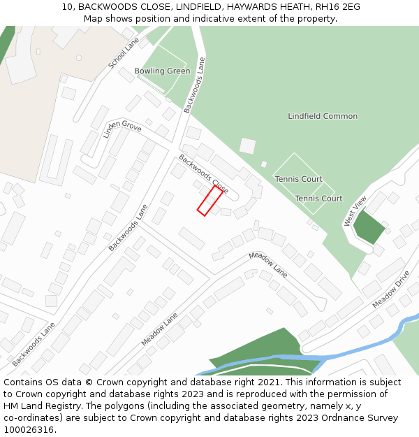 10, BACKWOODS CLOSE, LINDFIELD, HAYWARDS HEATH, RH16 2EG: Location map and indicative extent of plot