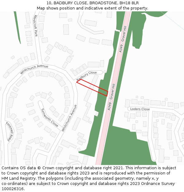 10, BADBURY CLOSE, BROADSTONE, BH18 8LR: Location map and indicative extent of plot