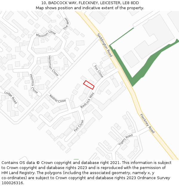 10, BADCOCK WAY, FLECKNEY, LEICESTER, LE8 8DD: Location map and indicative extent of plot
