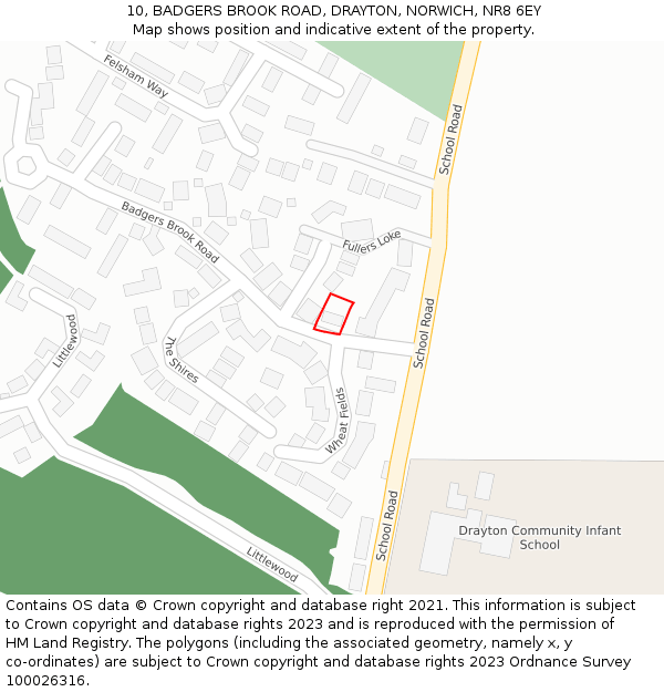 10, BADGERS BROOK ROAD, DRAYTON, NORWICH, NR8 6EY: Location map and indicative extent of plot