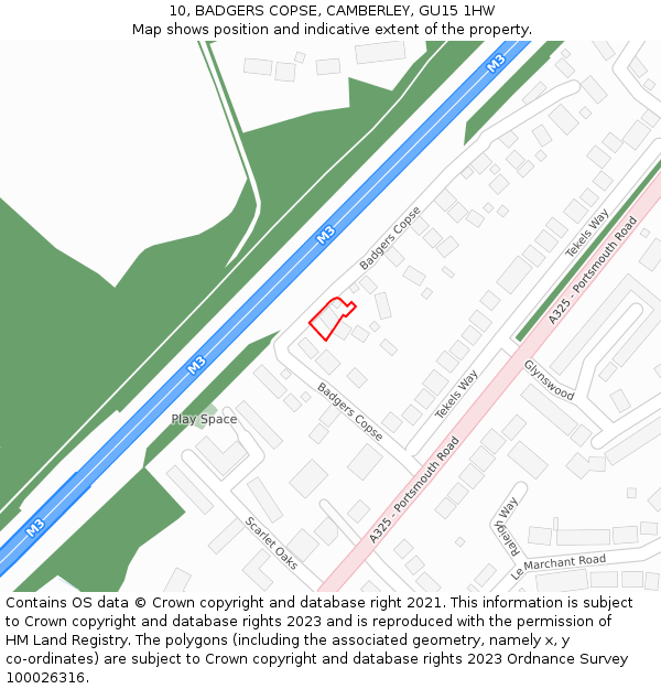 10, BADGERS COPSE, CAMBERLEY, GU15 1HW: Location map and indicative extent of plot