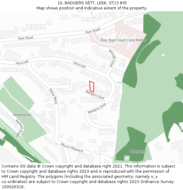 10, BADGERS SETT, LEEK, ST13 8YE: Location map and indicative extent of plot