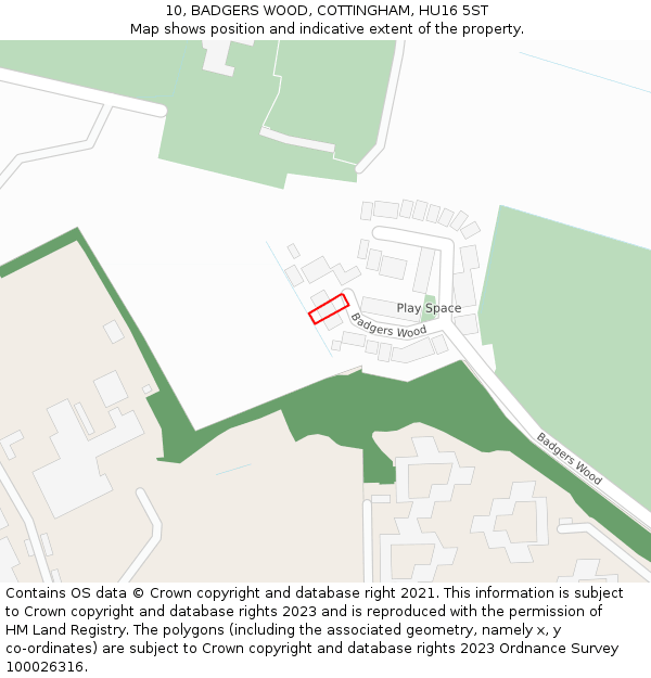 10, BADGERS WOOD, COTTINGHAM, HU16 5ST: Location map and indicative extent of plot