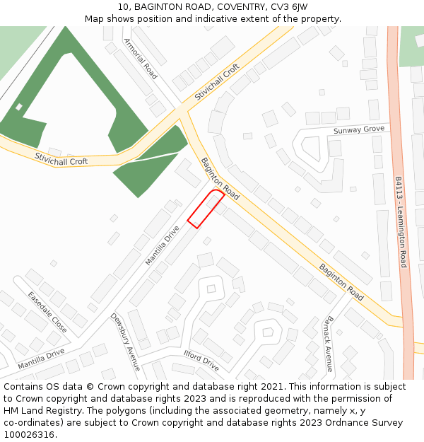 10, BAGINTON ROAD, COVENTRY, CV3 6JW: Location map and indicative extent of plot