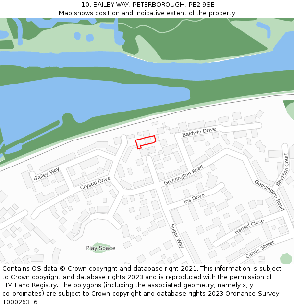 10, BAILEY WAY, PETERBOROUGH, PE2 9SE: Location map and indicative extent of plot