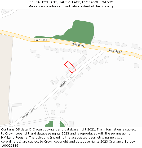 10, BAILEYS LANE, HALE VILLAGE, LIVERPOOL, L24 5RG: Location map and indicative extent of plot