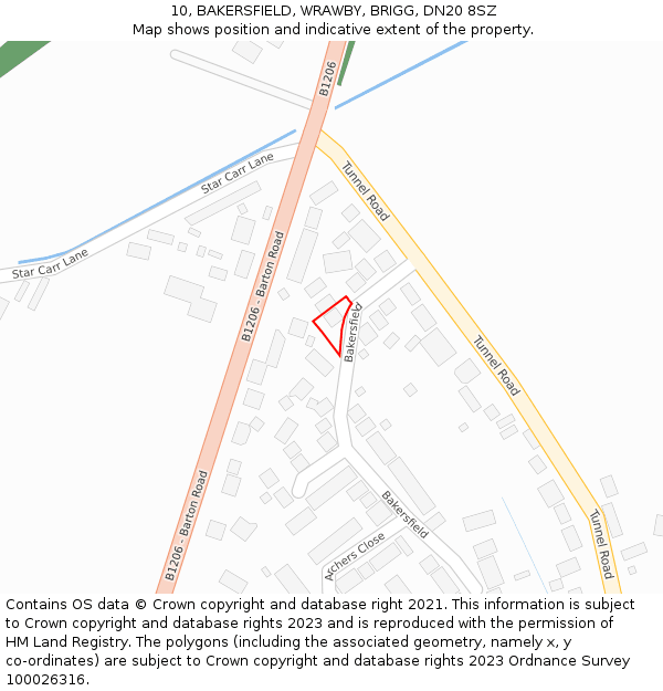 10, BAKERSFIELD, WRAWBY, BRIGG, DN20 8SZ: Location map and indicative extent of plot