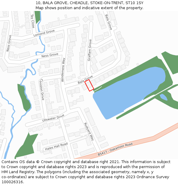 10, BALA GROVE, CHEADLE, STOKE-ON-TRENT, ST10 1SY: Location map and indicative extent of plot