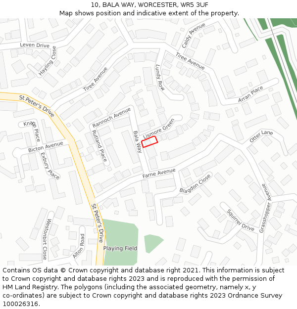 10, BALA WAY, WORCESTER, WR5 3UF: Location map and indicative extent of plot