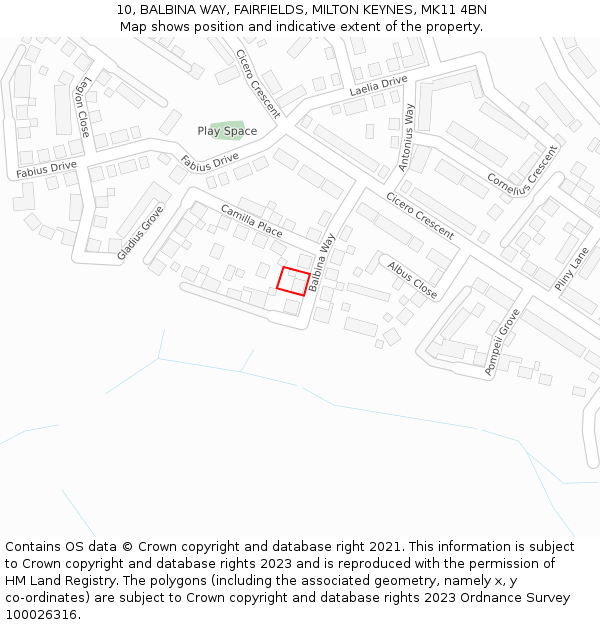 10, BALBINA WAY, FAIRFIELDS, MILTON KEYNES, MK11 4BN: Location map and indicative extent of plot