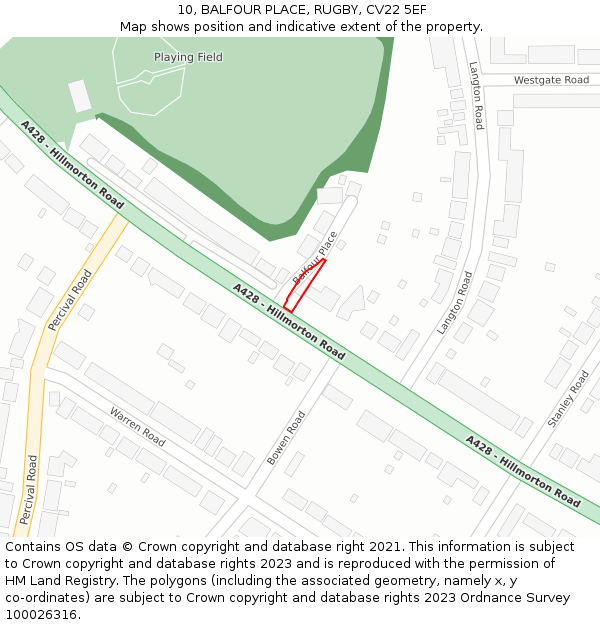 10, BALFOUR PLACE, RUGBY, CV22 5EF: Location map and indicative extent of plot