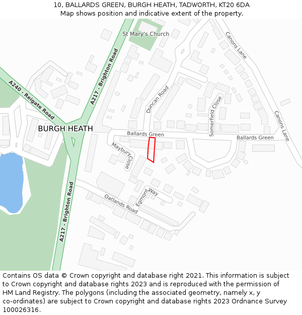10, BALLARDS GREEN, BURGH HEATH, TADWORTH, KT20 6DA: Location map and indicative extent of plot
