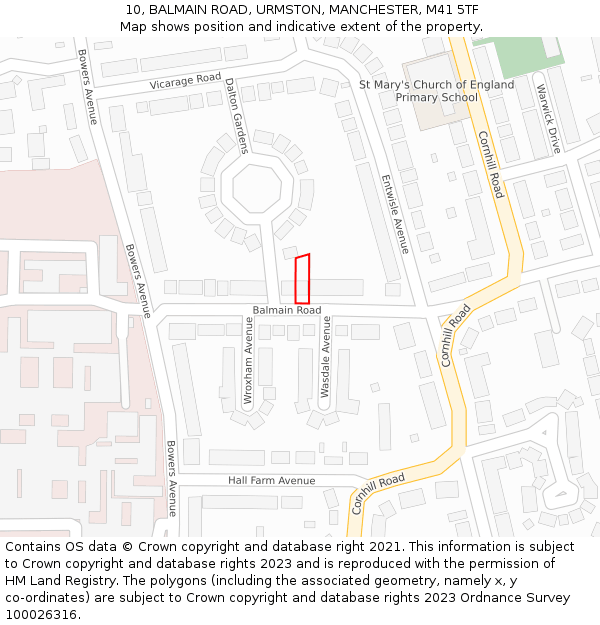 10, BALMAIN ROAD, URMSTON, MANCHESTER, M41 5TF: Location map and indicative extent of plot