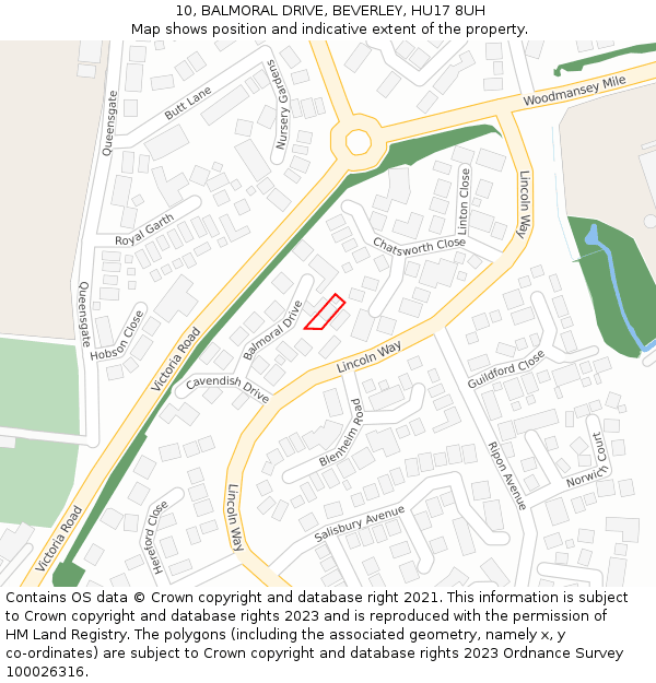 10, BALMORAL DRIVE, BEVERLEY, HU17 8UH: Location map and indicative extent of plot