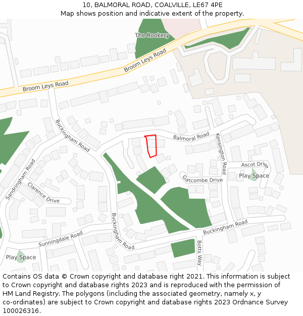 10, BALMORAL ROAD, COALVILLE, LE67 4PE: Location map and indicative extent of plot