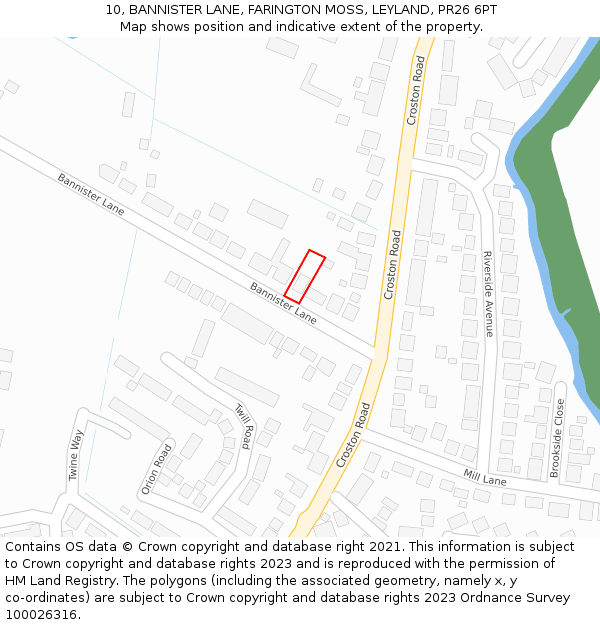 10, BANNISTER LANE, FARINGTON MOSS, LEYLAND, PR26 6PT: Location map and indicative extent of plot