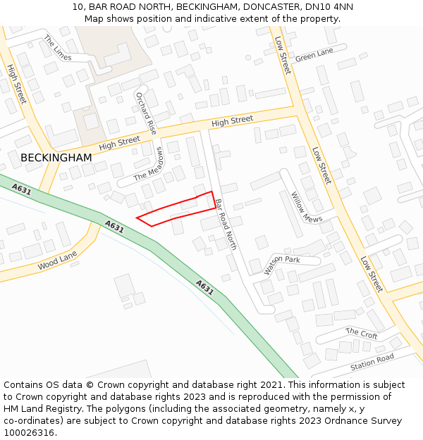 10, BAR ROAD NORTH, BECKINGHAM, DONCASTER, DN10 4NN: Location map and indicative extent of plot