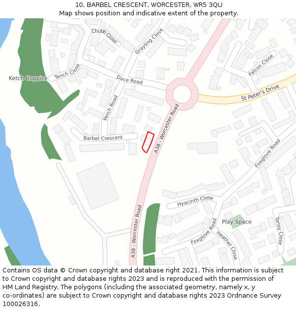 10, BARBEL CRESCENT, WORCESTER, WR5 3QU: Location map and indicative extent of plot