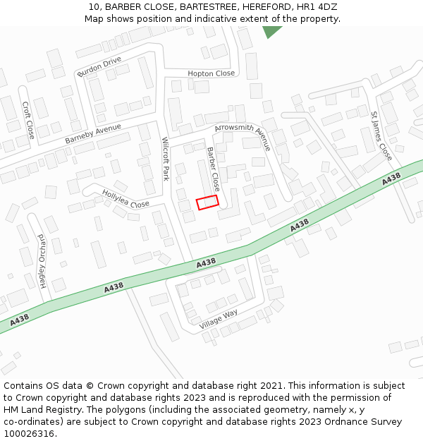 10, BARBER CLOSE, BARTESTREE, HEREFORD, HR1 4DZ: Location map and indicative extent of plot