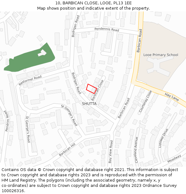 10, BARBICAN CLOSE, LOOE, PL13 1EE: Location map and indicative extent of plot