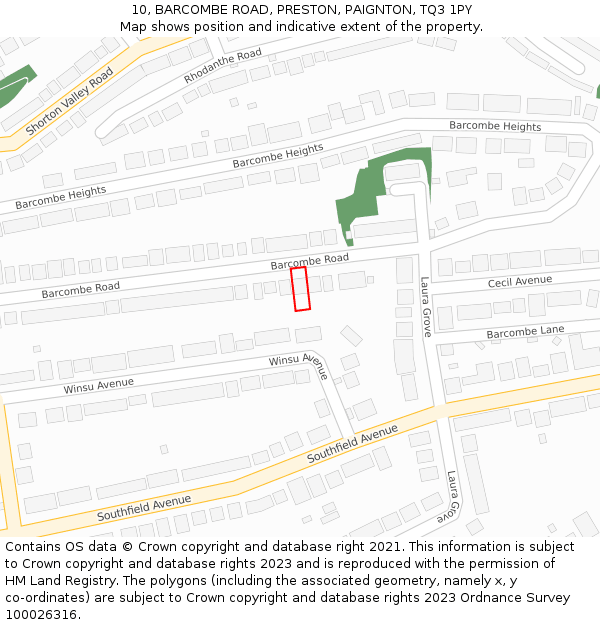 10, BARCOMBE ROAD, PRESTON, PAIGNTON, TQ3 1PY: Location map and indicative extent of plot