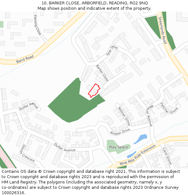 10, BARKER CLOSE, ARBORFIELD, READING, RG2 9NQ: Location map and indicative extent of plot