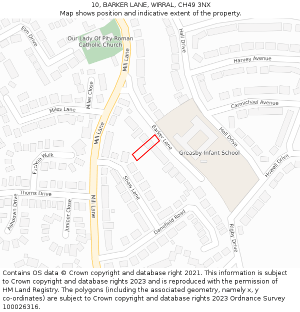 10, BARKER LANE, WIRRAL, CH49 3NX: Location map and indicative extent of plot