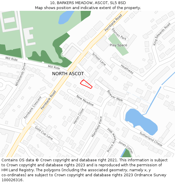 10, BARKERS MEADOW, ASCOT, SL5 8SD: Location map and indicative extent of plot