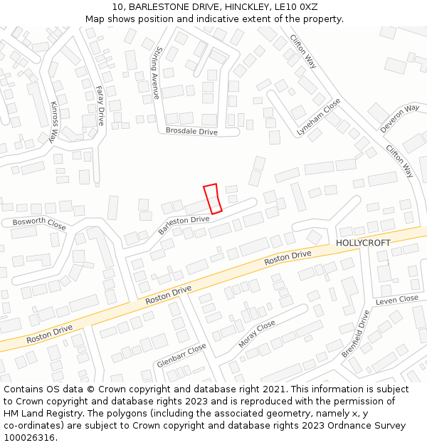 10, BARLESTONE DRIVE, HINCKLEY, LE10 0XZ: Location map and indicative extent of plot