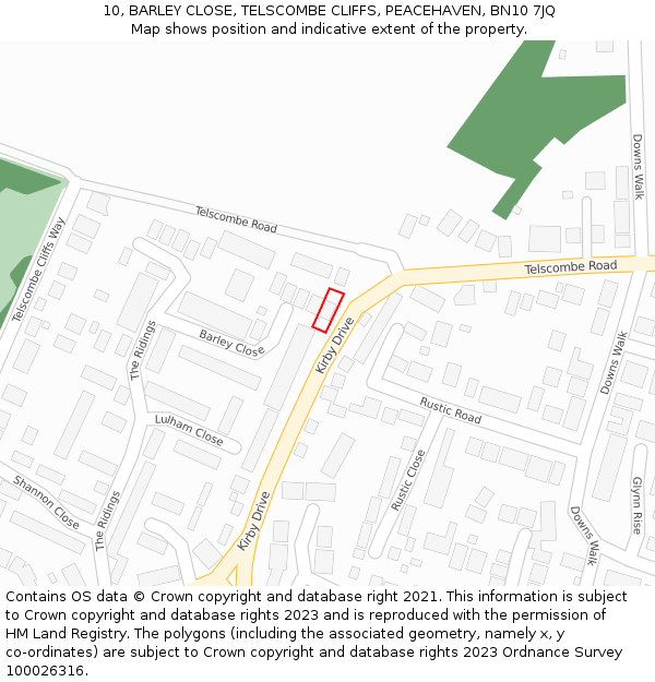 10, BARLEY CLOSE, TELSCOMBE CLIFFS, PEACEHAVEN, BN10 7JQ: Location map and indicative extent of plot