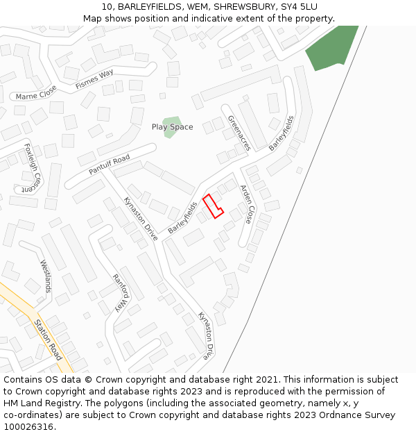 10, BARLEYFIELDS, WEM, SHREWSBURY, SY4 5LU: Location map and indicative extent of plot