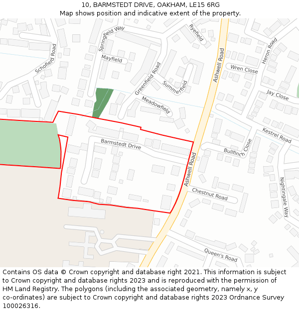 10, BARMSTEDT DRIVE, OAKHAM, LE15 6RG: Location map and indicative extent of plot