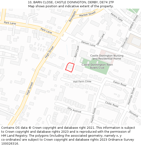 10, BARN CLOSE, CASTLE DONINGTON, DERBY, DE74 2TP: Location map and indicative extent of plot