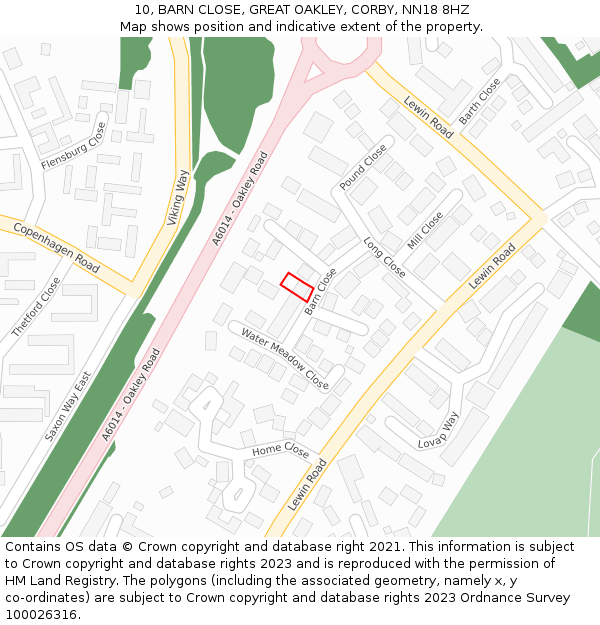 10, BARN CLOSE, GREAT OAKLEY, CORBY, NN18 8HZ: Location map and indicative extent of plot