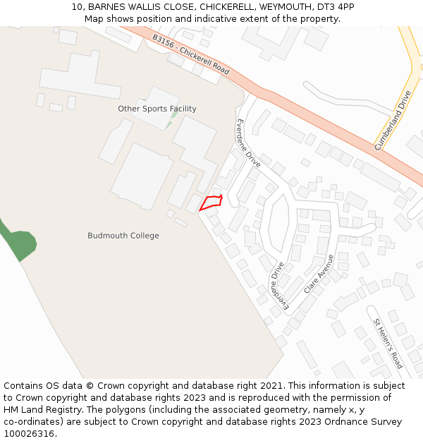 10, BARNES WALLIS CLOSE, CHICKERELL, WEYMOUTH, DT3 4PP: Location map and indicative extent of plot