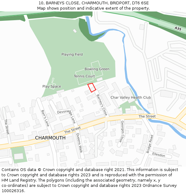 10, BARNEYS CLOSE, CHARMOUTH, BRIDPORT, DT6 6SE: Location map and indicative extent of plot