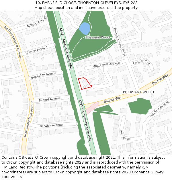 10, BARNFIELD CLOSE, THORNTON-CLEVELEYS, FY5 2AF: Location map and indicative extent of plot