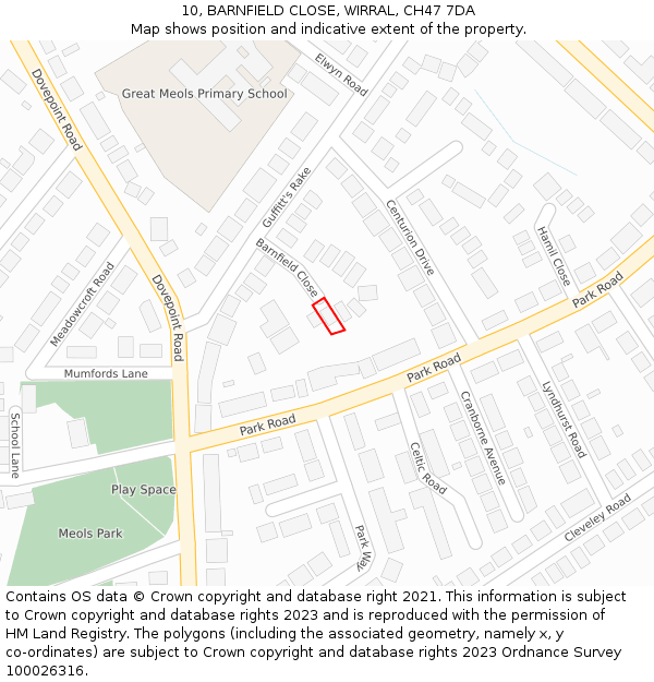 10, BARNFIELD CLOSE, WIRRAL, CH47 7DA: Location map and indicative extent of plot