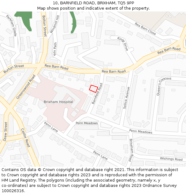 10, BARNFIELD ROAD, BRIXHAM, TQ5 9PP: Location map and indicative extent of plot